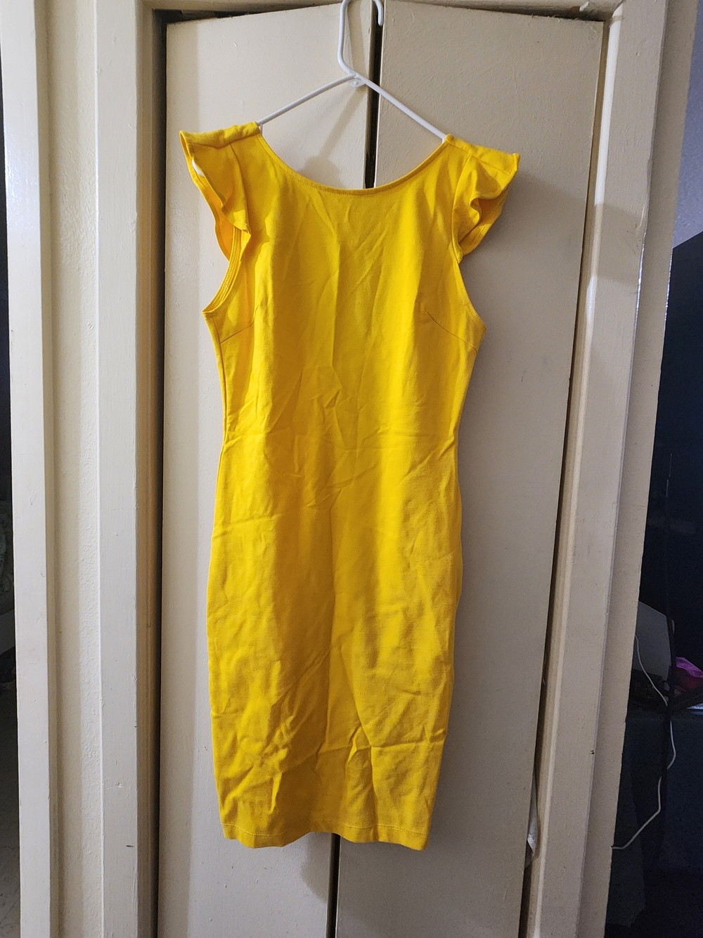 Fashion Nova Yellow Ruffle Sleeve Midi Sheath Dress